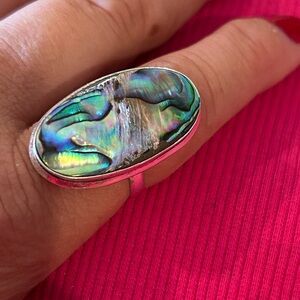 925 Sterling Silver Vintage Genuine Abalone Shell Statement Ring Size 8/9